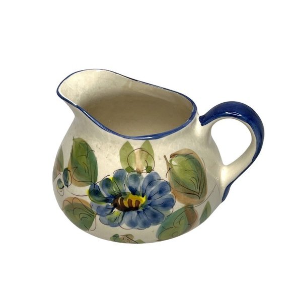 Vintage Floral Ceramic Pitcher Hand Painted Made in Portugal Garden Pottery - Picture 1 of 9